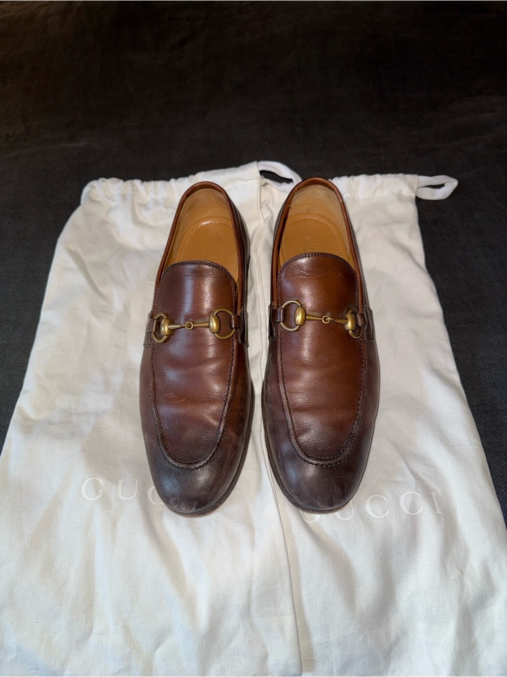 Gucci Brown Leather Horsebit Slip-On Loafers